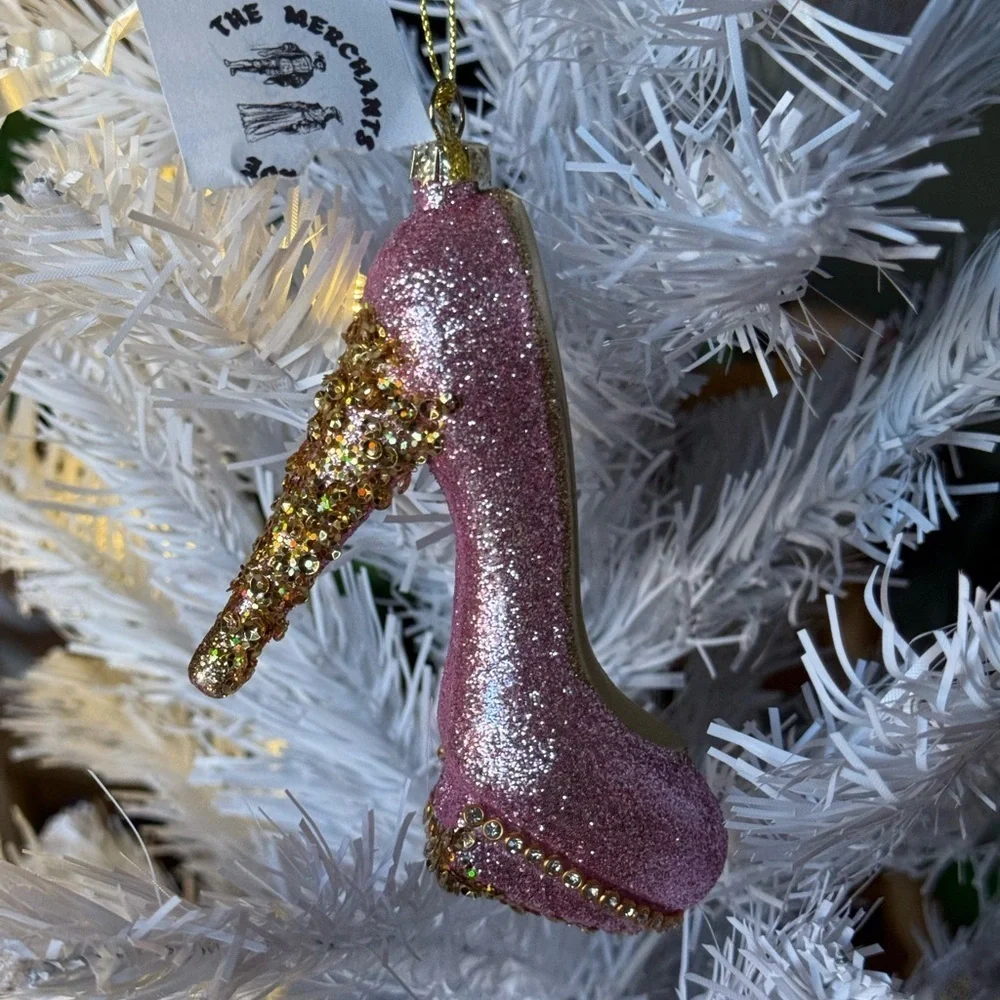 Glittery Pink and Gold Fashion High Heel Ornament NEW